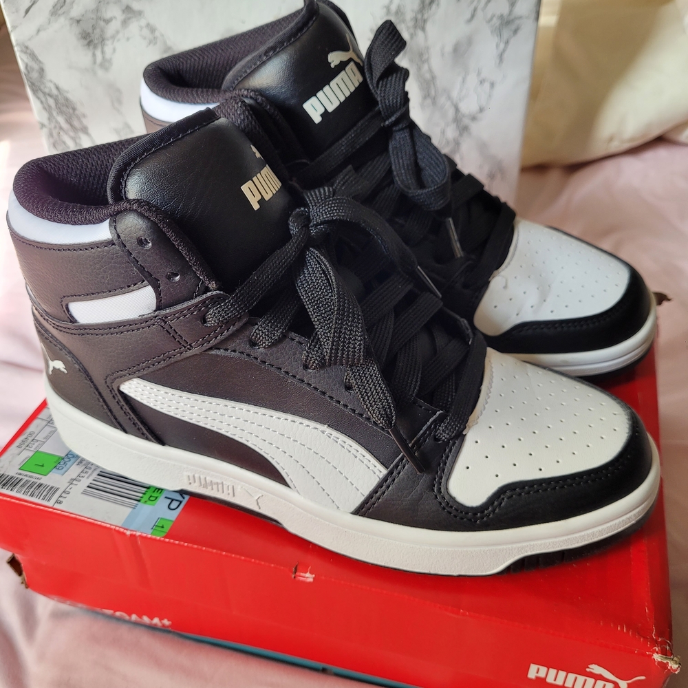 Puma Black and White Kids High-Top Sneakers